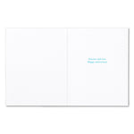 White card with 'Forever and ever. Happy anniversary.' text in blue on a white background. Available at Be Charmed