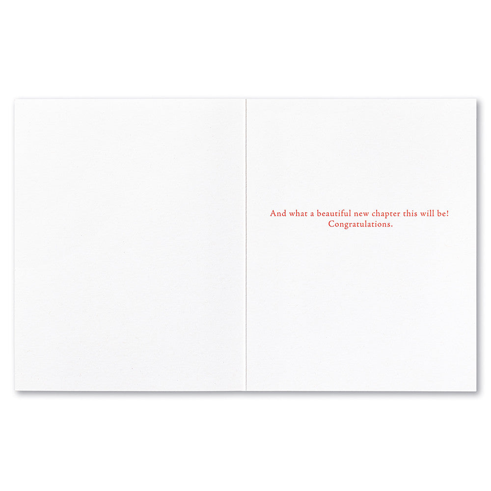White card with red text on a white background. Available at Be Charmed