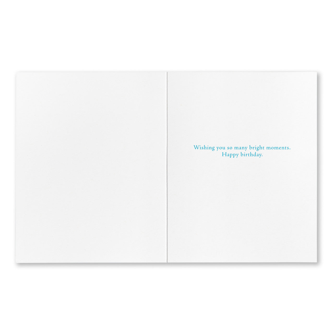 White greeting card with blue text on a white background. Available at Be Charmed