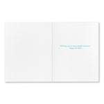 White greeting card with blue text on a white background. Available at Be Charmed