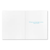 White greeting card with blue text on a white background. Available at Be Charmed
