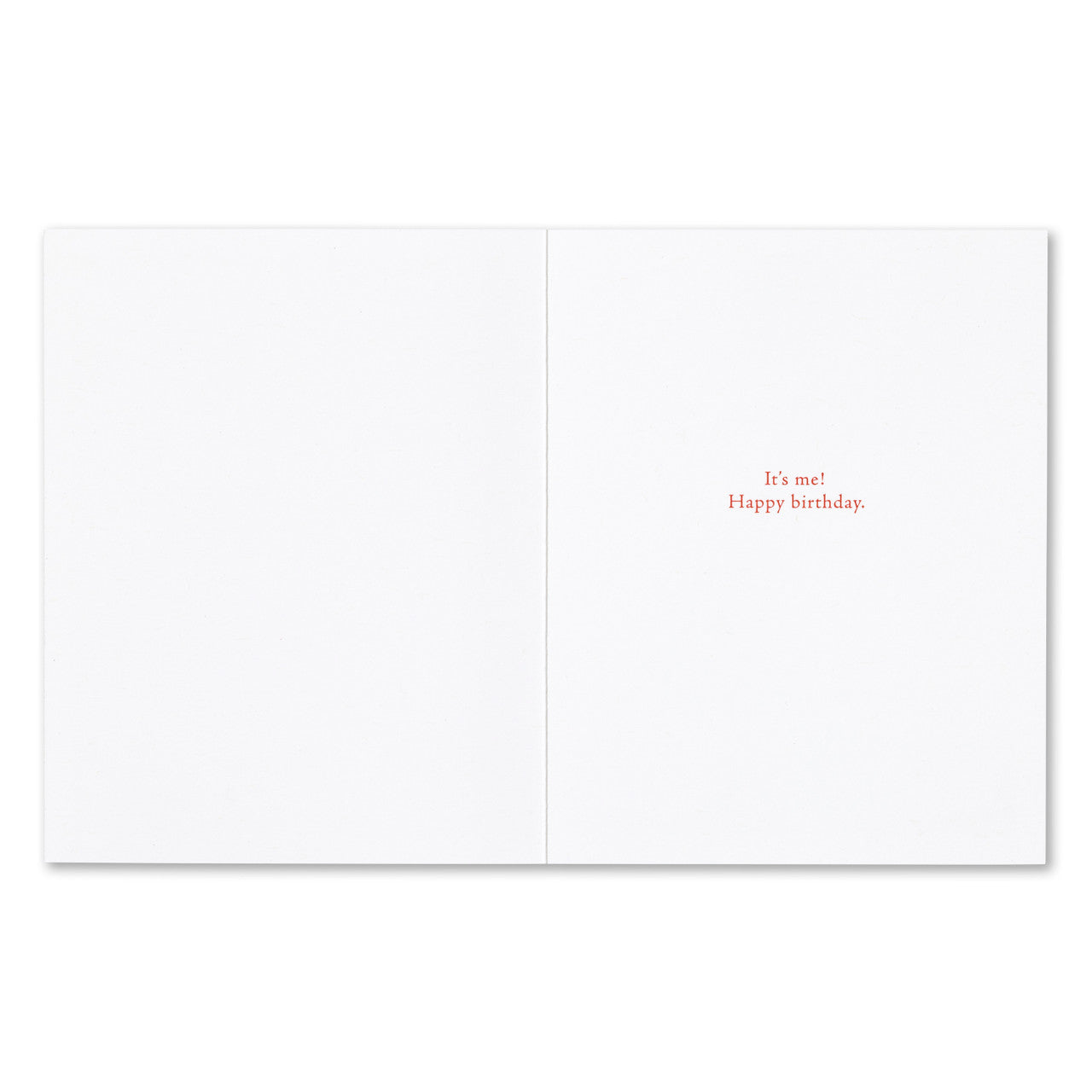 White greeting card with red text 'Happy birthday.' Available at Be Charmed