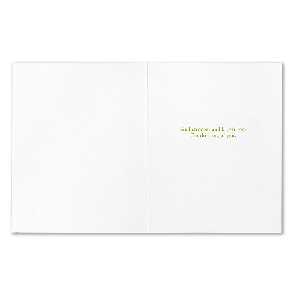 White card with yellow text on a white background. Available at Be Charmed