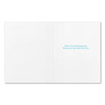 White card with blue text on a white background. Available at Be Charmed