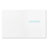 White card with blue text on a white background. Available at Be Charmed