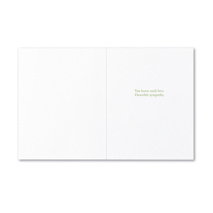 Compendium Pet Sympathy Card 4544 featuring heartfelt message to comfort someone grieving the loss of a beloved pet. Available at Be Charmed.