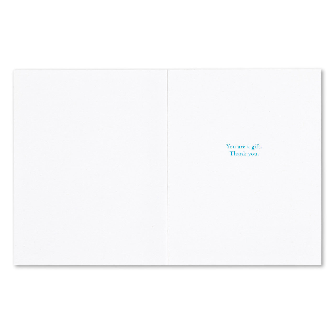 White card with blue text on a white background. Available at Be Charmed
