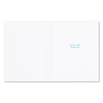 White card with blue text on a white background. Available at Be Charmed