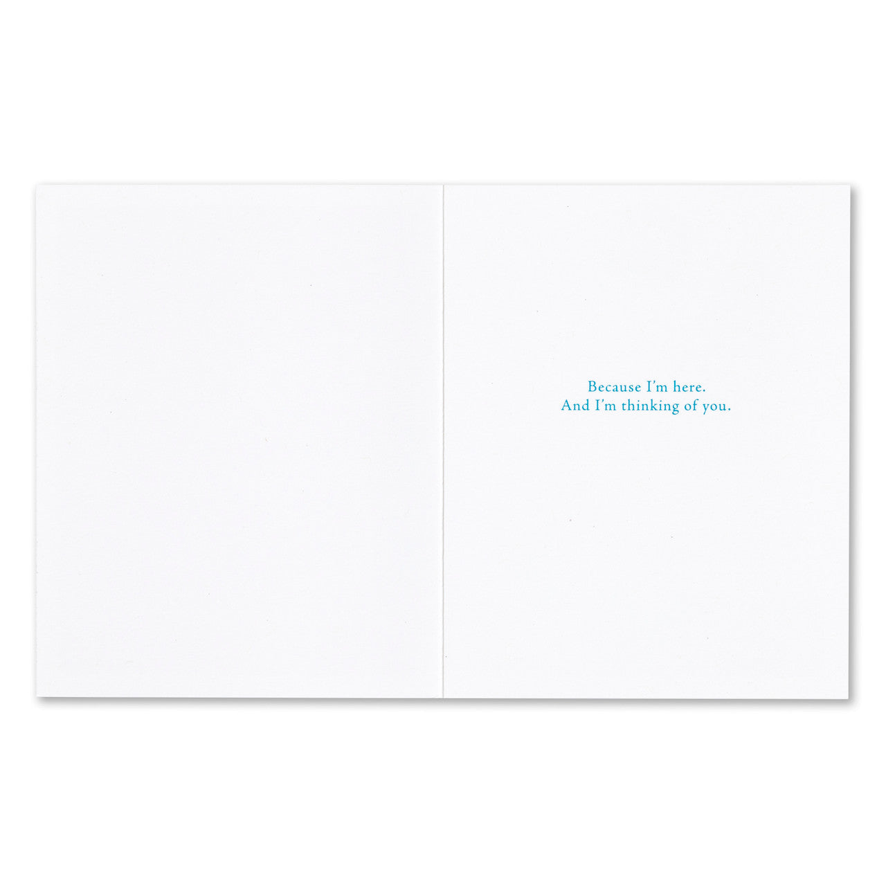 White card with blue text on a white background. Available at Be Charmed