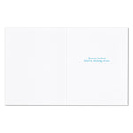 White card with blue text on a white background. Available at Be Charmed