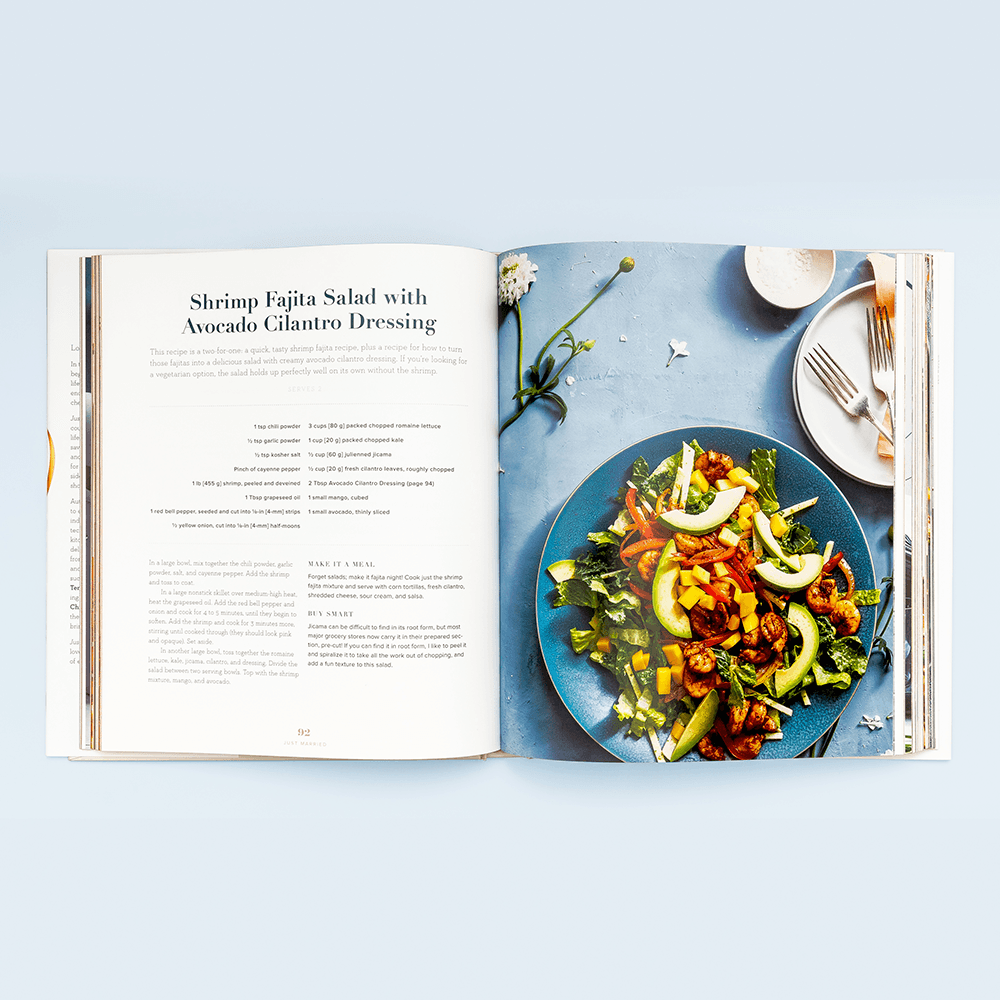 Inside picture of Just Married Cookbook by Chronicle Books – newlywed-friendly recipe collection featuring approachable meals, cooking tips, and kitchen guidance for couples starting a life together, available at Be Charmed.