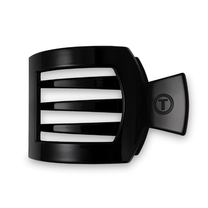 Jet Black Flat Square Hair Clip with bendable teeth and sleek strong hold—available at Be Charmed.
