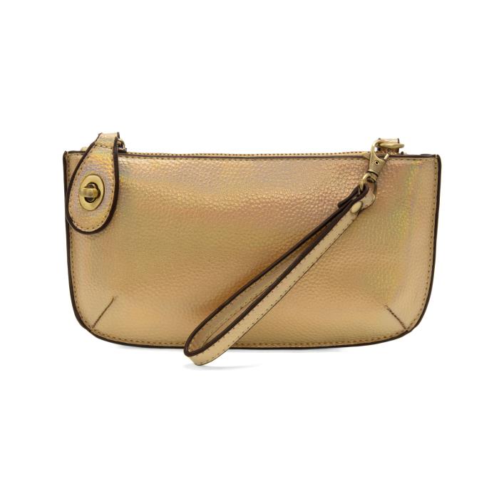 Joy Susan Gold Holographic Mini Crossbody Wristlet Clutch. Available at Be Charmed