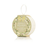 Spongelle holiday product packaging with wreath design and 'Joyful Season' text on a white background. Available at Be Charmed