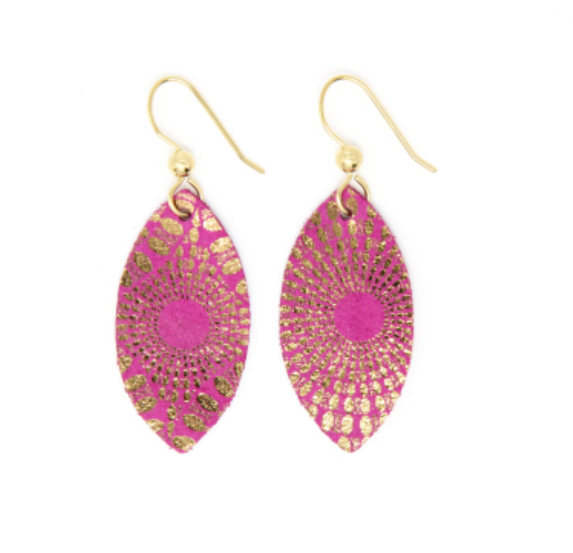 Keva - Leather Earrings - Starburst Magenta - Small