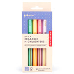 Packaging of Kikkerland erasable highlighters with colorful markers inside on a white background. Available at Be Charmed. 