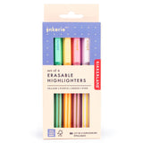 Packaging of Kikkerland erasable highlighters with colorful markers inside on a white background. Available at Be Charmed. 