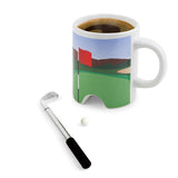 Golf-themed mug with a golf club and ball on a white background. Available at Be Charmed.  