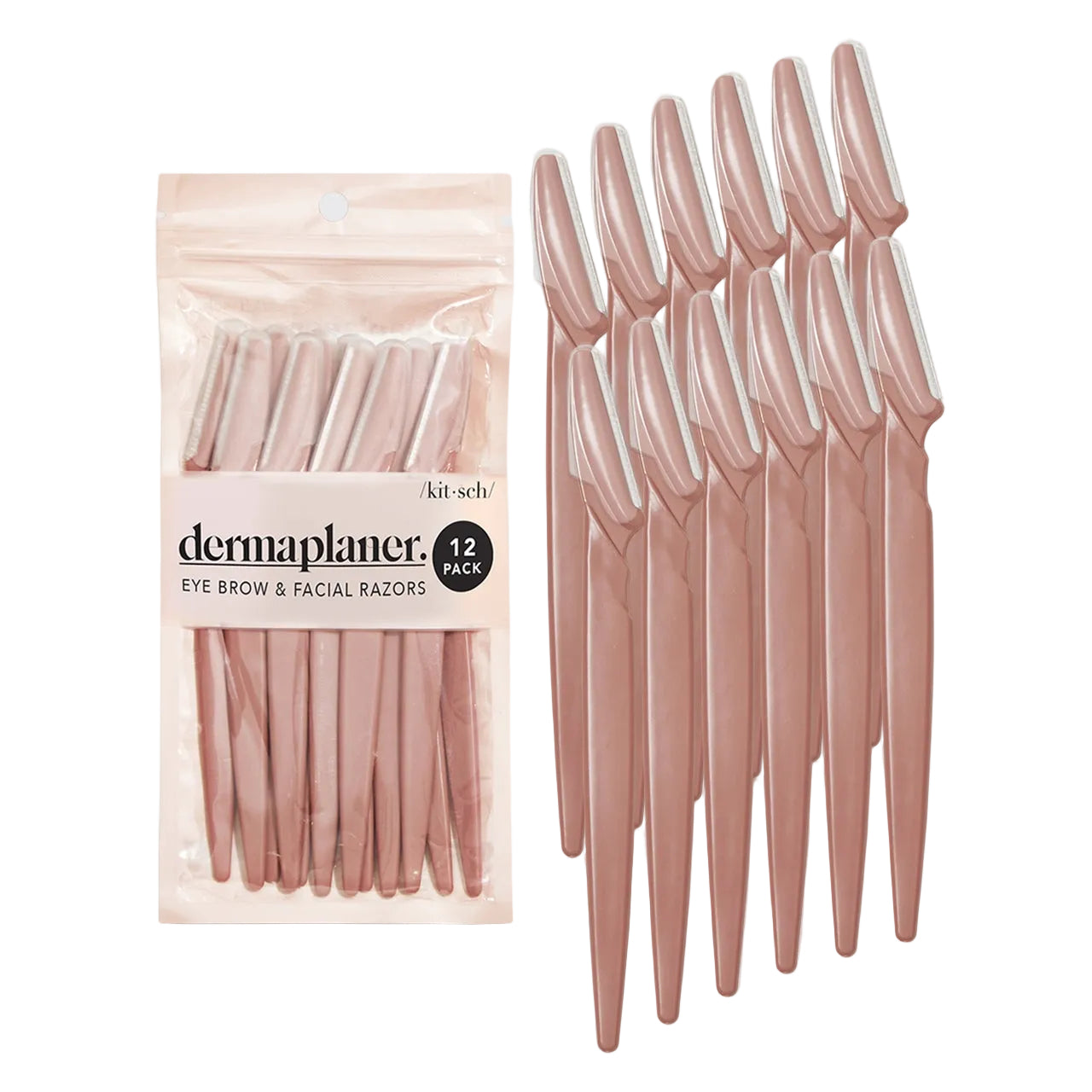 Pack of dermaplaning razors with packaging on a white background. Available at Be Charmed