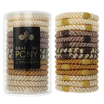L. Erickson Grab & Go Pony Tube in Oatmeal. Set of 15 no-damage ponytail holders in soft, cozy neutrals. Available at Be Charmed.