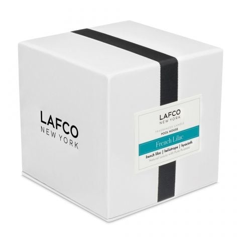 LAFCO 15.5oz French Lilac Candle – elegant hand-poured soy candle with soft floral fragrance inspired by blooming lilacs. Available at Be Charmed.