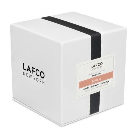 Box of LAFCO 15.5oz Retreat Candle – hand-poured soy candle with calming fragrance, ideal for relaxation and home ambiance. Available at Be Charmed.