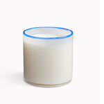 A luxury LAFCO Fog and Mist Lighthouse 15.5 oz soy wax candle housed in a hand-blown artisan glass vessel, available at Be Charmed.