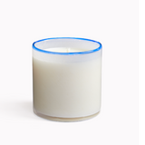 A luxury LAFCO Fog and Mist Lighthouse 15.5 oz soy wax candle housed in a hand-blown artisan glass vessel, available at Be Charmed.
