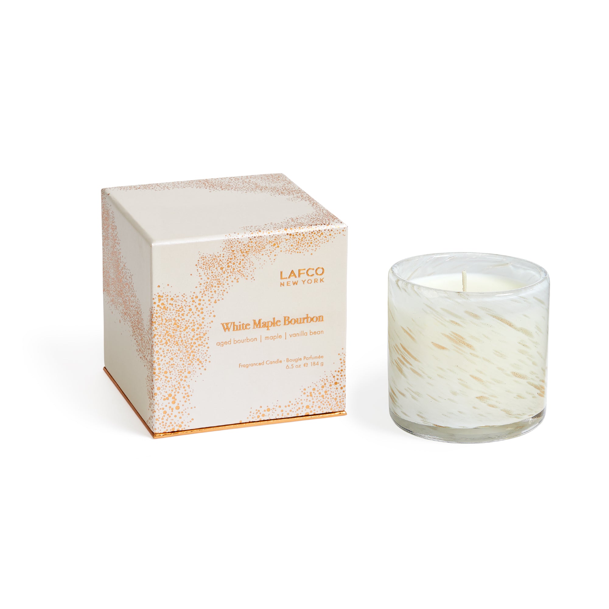 LAFCO 6.5 oz Candle in White Maple Bourbon scent with notes of maple, bourbon, and vanilla. Luxury home fragrance. Available at Be Charmed.