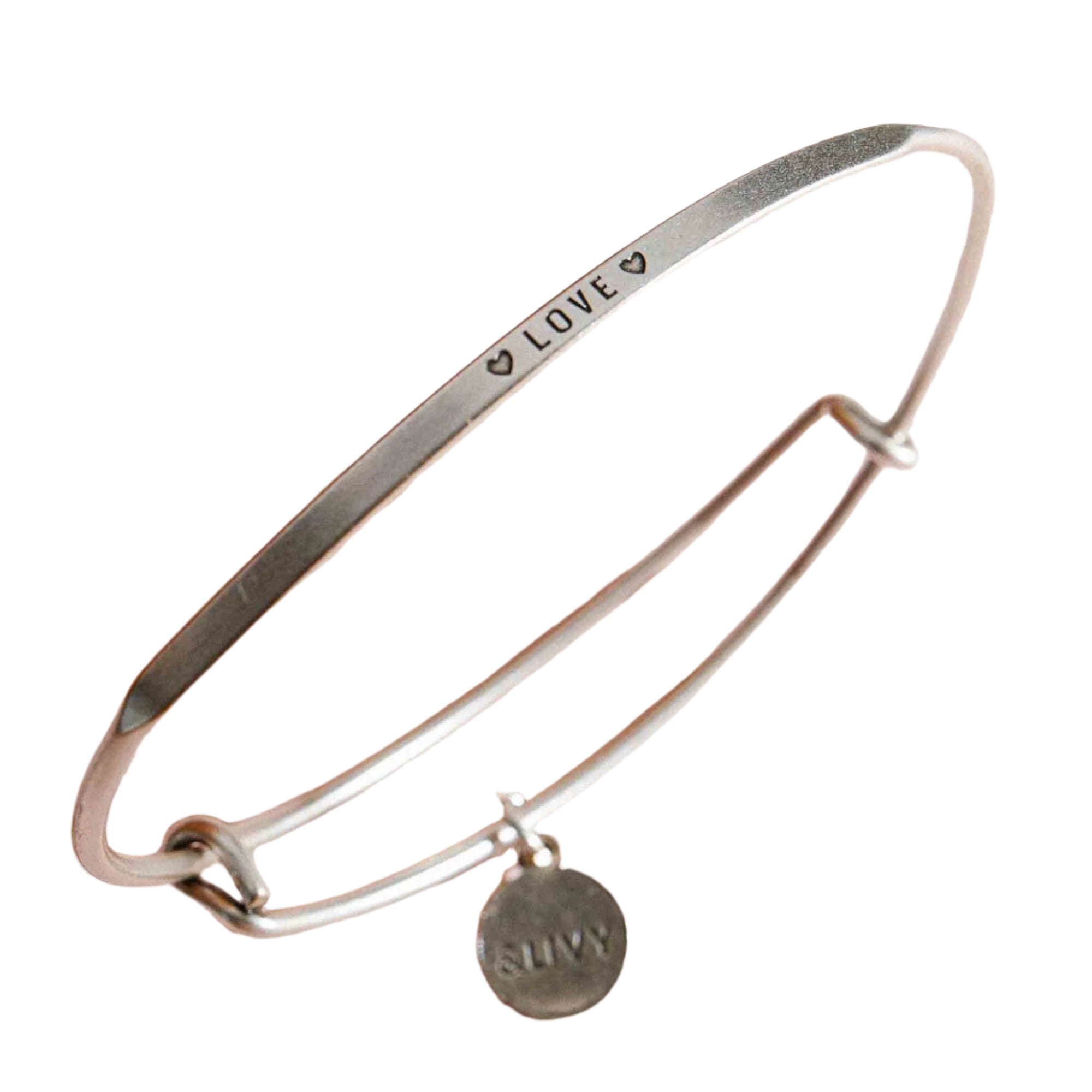 Silver &LIVY Love Hearts POSY Bangle, available at Be Charmed