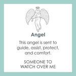 Product card for Lola angel pendant necklace symbolizing guidance and protection, perfect for everyday wear or gifting. Available at Be Charmed.