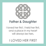 Product Card for A Lola silver pendant with an enamel inlay design, featuring a geometric pattern and the text 'I loved her first'. Available at Be Charmed