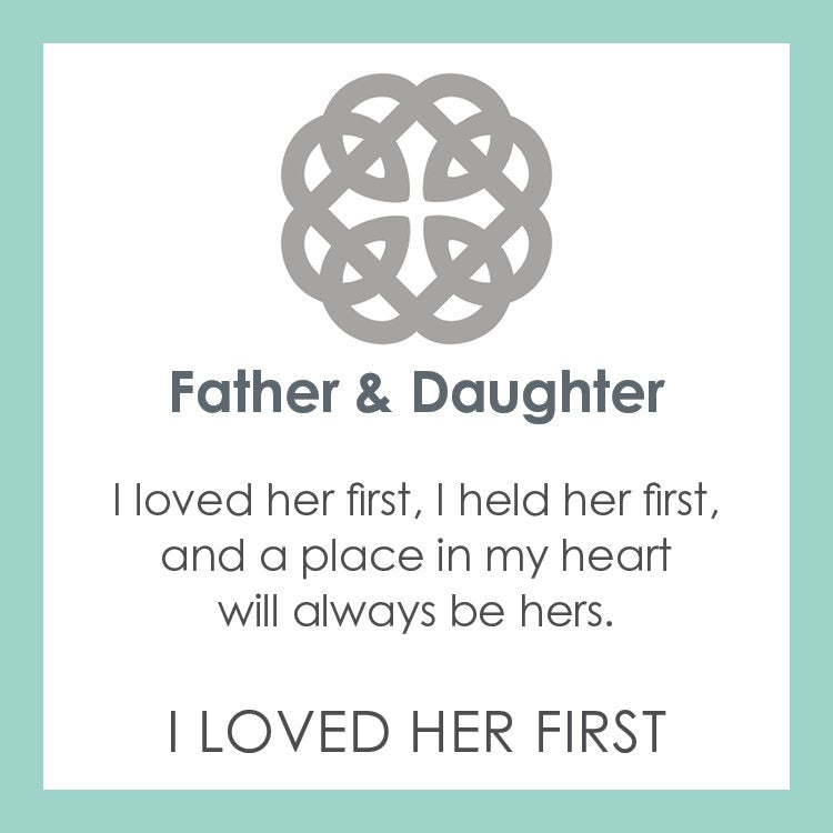 Product Card for A Lola silver pendant with an enamel inlay design, featuring a geometric pattern and the text 'I loved her first'. Available at Be Charmed