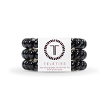 A pack of large Teleties hair ties in Jet Black, presented in a white box with the Teleties logo. Available at Be Charmed
