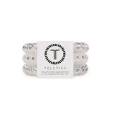 Large Silver Slay Teleties Hair Ties with strong grip, waterproof and no crease—available at Be Charmed.