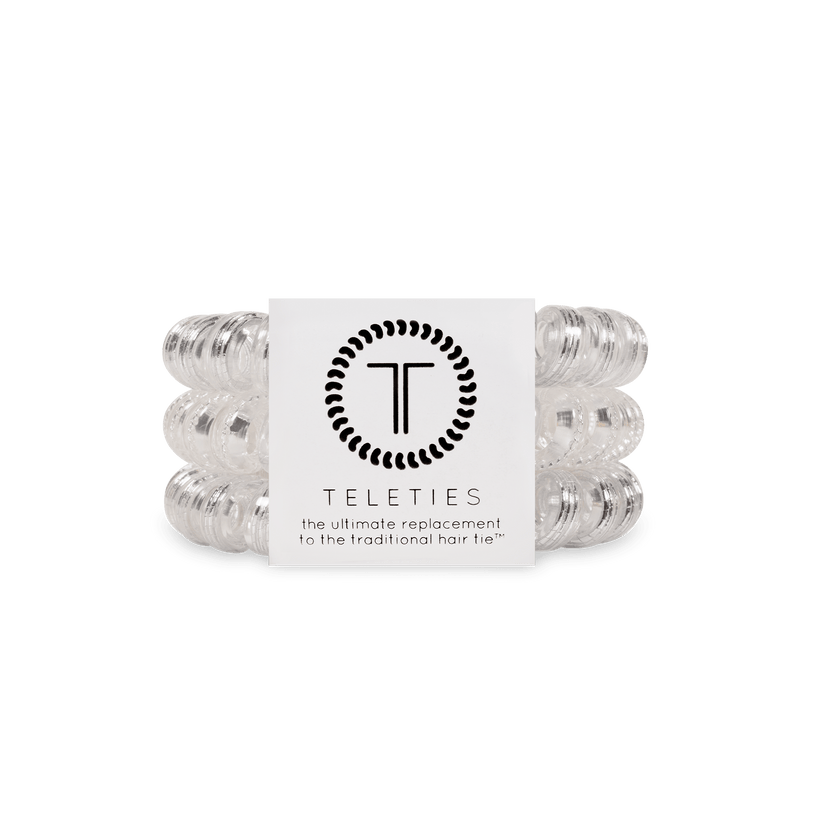Large Silver Slay Teleties Hair Ties with strong grip, waterproof and no crease—available at Be Charmed.