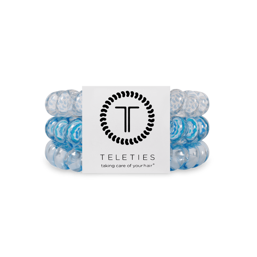 Large Summer Sky Teleties Hair Ties with strong grip and water‑resistant spiral—available at Be Charmed.