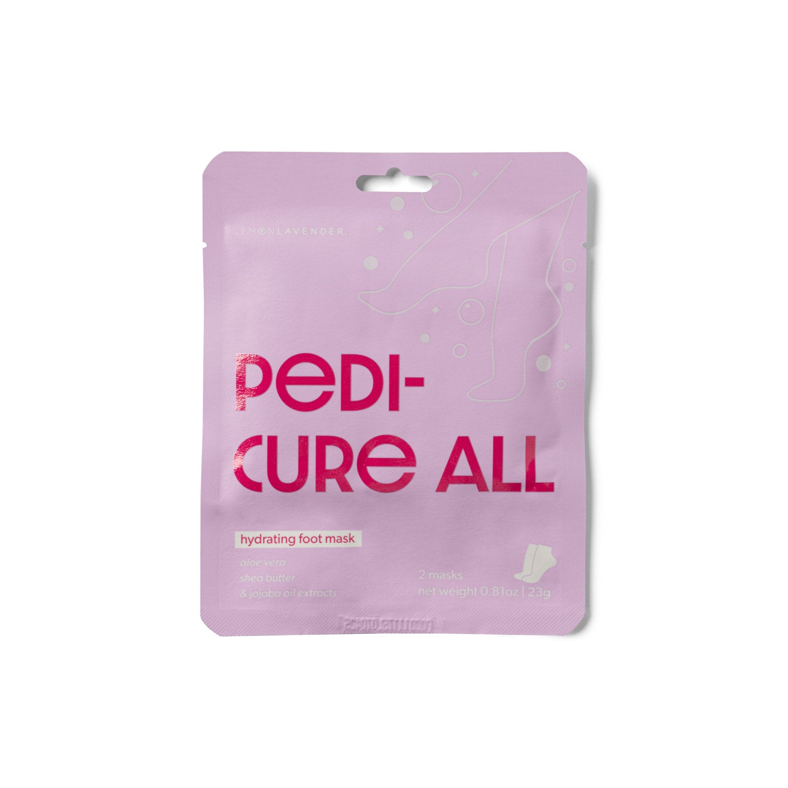 Pedi-Cure All hydrating foot mask packaging on a white background. Available at Be Charmed