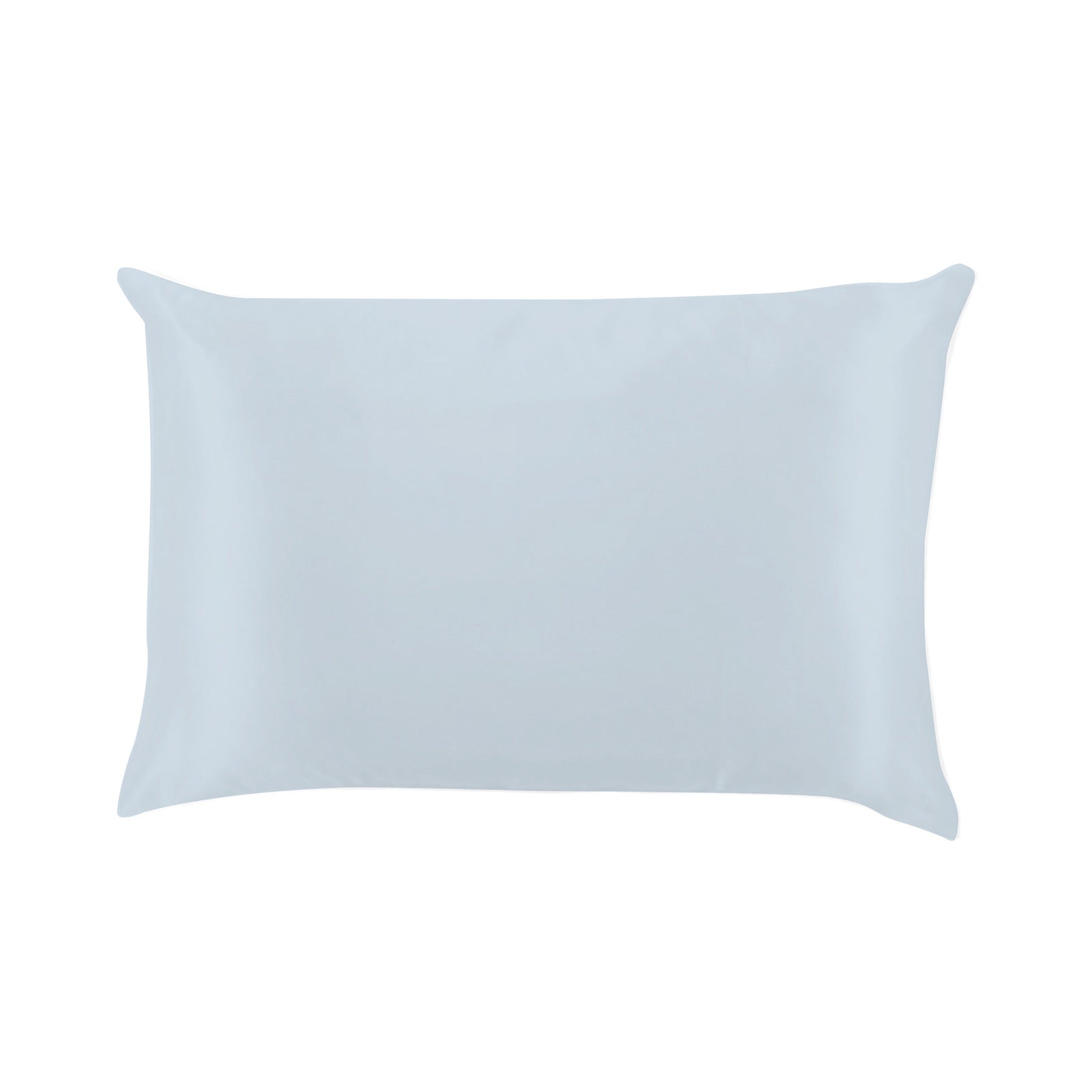 Rectangular light blue satin pillow case on a white background. Available at Be Charmed