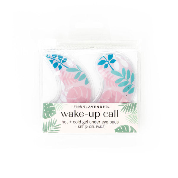 A pack of two under eye gel pads with a floral pattern, branded by Lemon Lavender, packaged in a clear plastic case. Availablle at Be Charmed