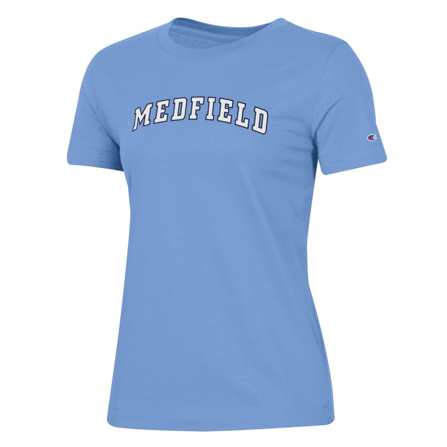 Light Blue Be Charmed women’s short sleeve tee by Champion – classic fit, breathable cotton, and signature Champion logo—versatile and stylish everyday wear, available at Be Charmed.