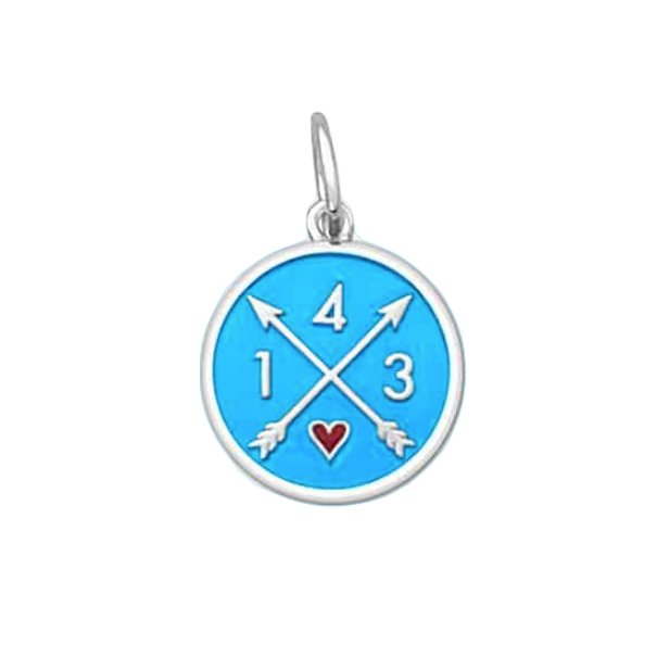 Light Blue 143 I Love You pendant featuring symbolic numeric message expressing love and connection, meaningful jewelry gift, Available at Be Charmed
