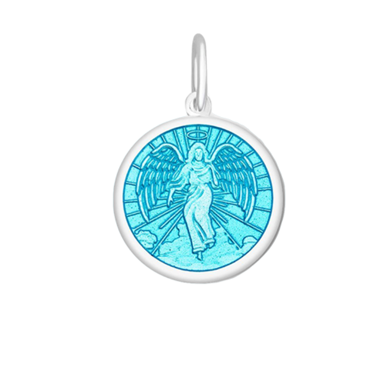 Light Blue Lola angel pendant necklace symbolizing guidance and protection, perfect for everyday wear or gifting. Available at Be Charmed.
