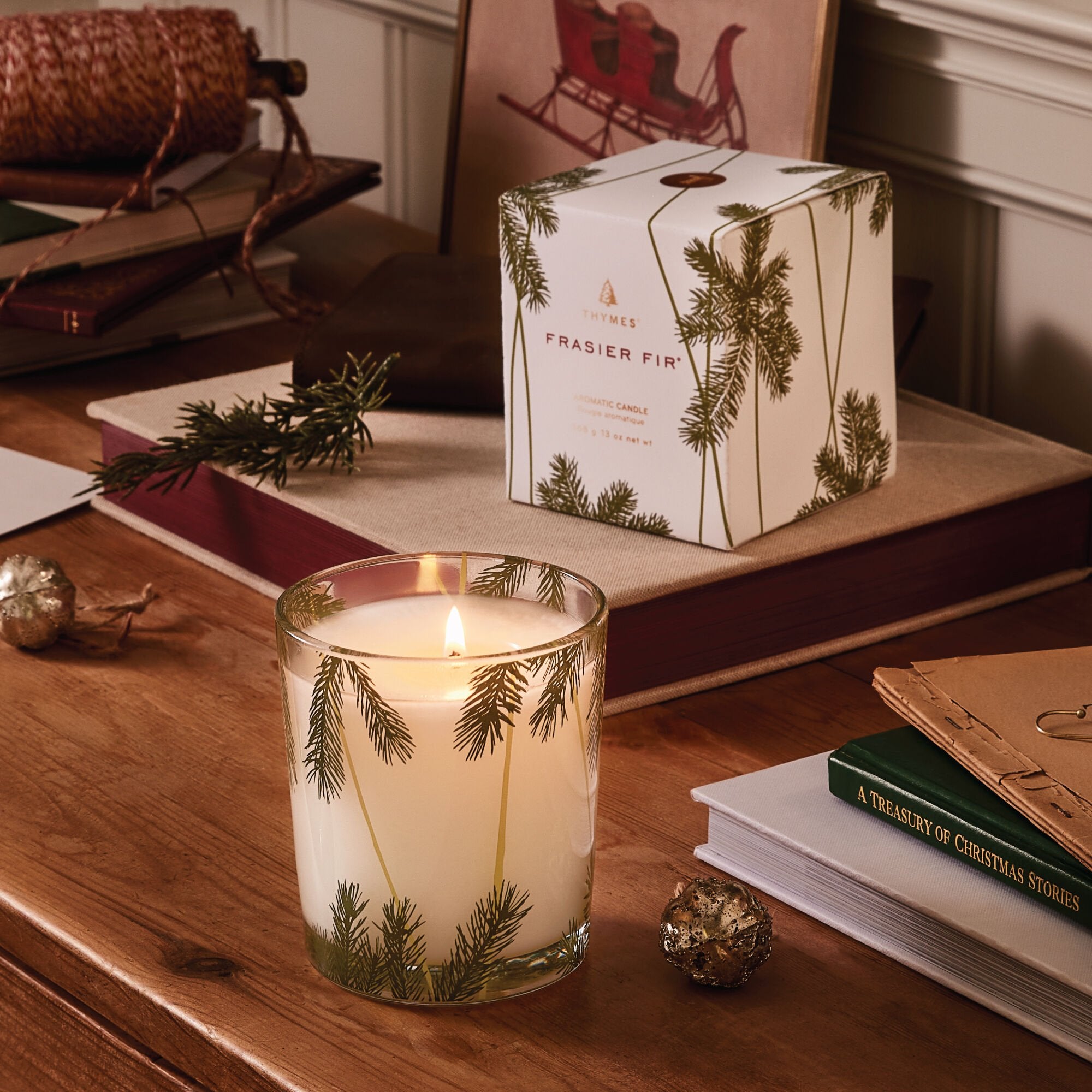Thymes Frasier Fir Heritage 13oz Poured Candle with long-lasting holiday fir fragrance – Available at Be Charmed