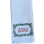 Dover Little Birdie Holly Border Town Tea Towel – festive holiday kitchen towel with charming town design, handcrafted and available at Be Charmed.