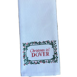 Dover Little Birdie Holly Border Town Tea Towel – festive holiday kitchen towel with charming town design, handcrafted and available at Be Charmed.
