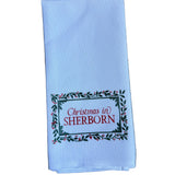 Sherborn Little Birdie Holly Border Town Tea Towel – festive holiday kitchen towel with charming town design, handcrafted and available at Be Charmed.