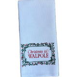Walpole Little Birdie Holly Border Town Tea Towel – festive holiday kitchen towel with charming town design, handcrafted and available at Be Charmed.