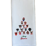 Little Birdie Merry Christmas Dog Tree Tea Towel – festive holiday kitchen towel with dog and tree design, handcrafted and available at Be Charmed.