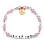 Little Words Project Lilac Dream Inspire Bracelet – Light purple beaded bracelet with “INSPIRE” letter beads, available at Be Charmed.
